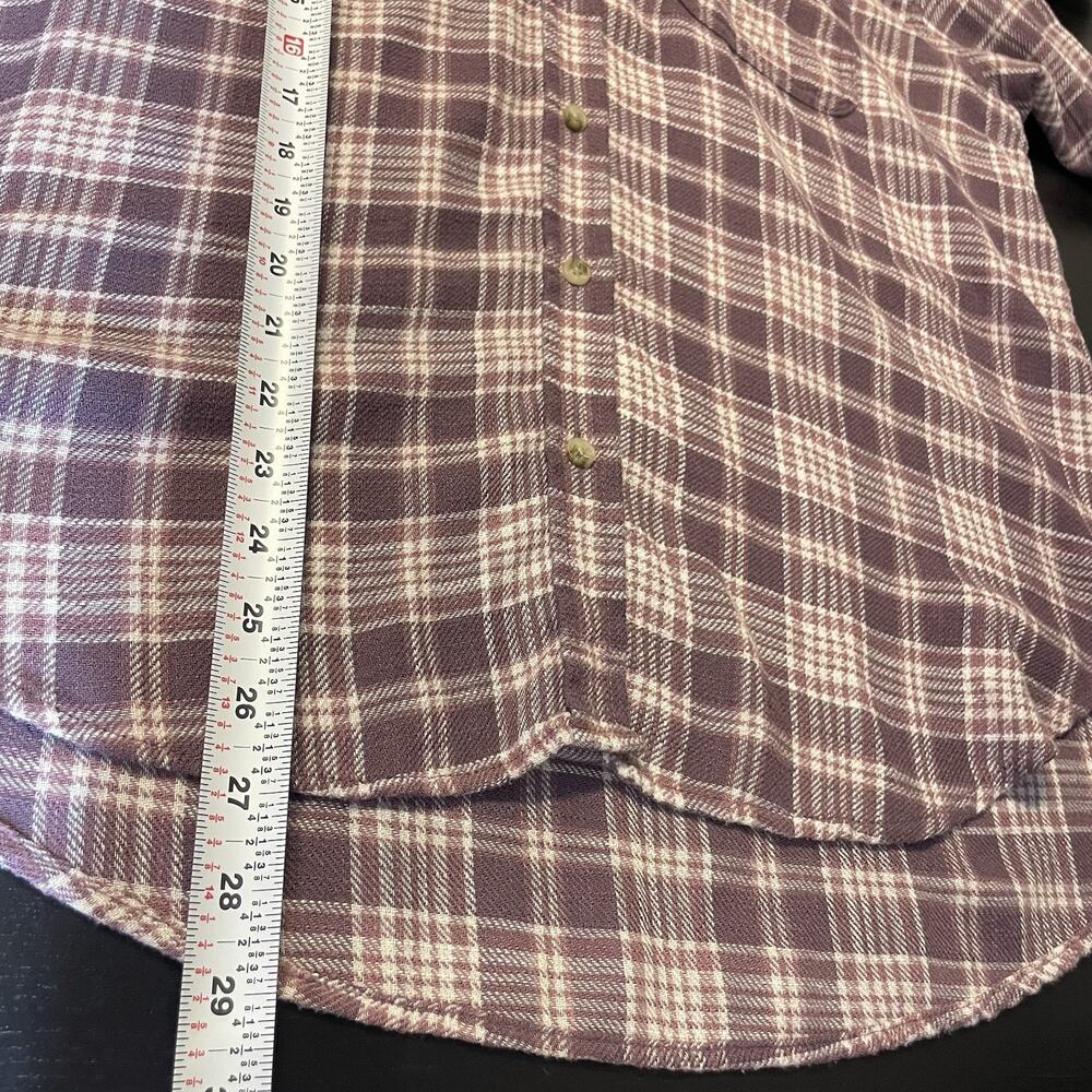 American Eagle Women's M Plaid Flannel Hoodie Button Up Shirt Western Cozy Boho - Picture 9 of 11